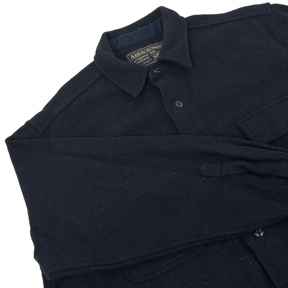 Abercrombie & Fitch Big Shirt Mens Medium Navy Blue Wool Blend Button Up